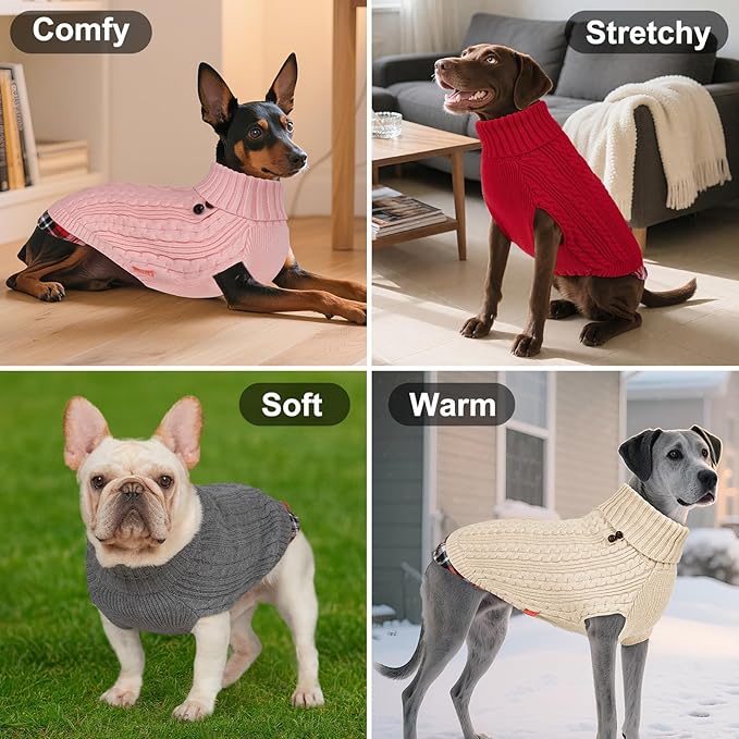 KYEESE Dog Sweater Soft Pullover Dog Sweaters for Small Dogs Male Comfy Pet Coat for Fall Winter Cold Weather Warm Turtleneck Small Dogs Sweater