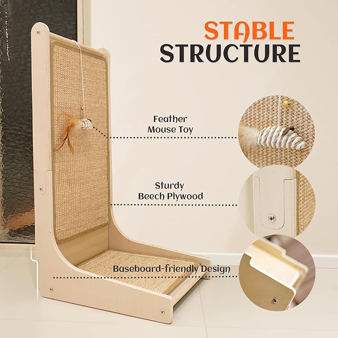 PETKARAY Vertical Sisal Cat Scratcher Board, Right Angle Scratching Post and Scratch Pad for Indoor Cats, Wall Furniture Protector