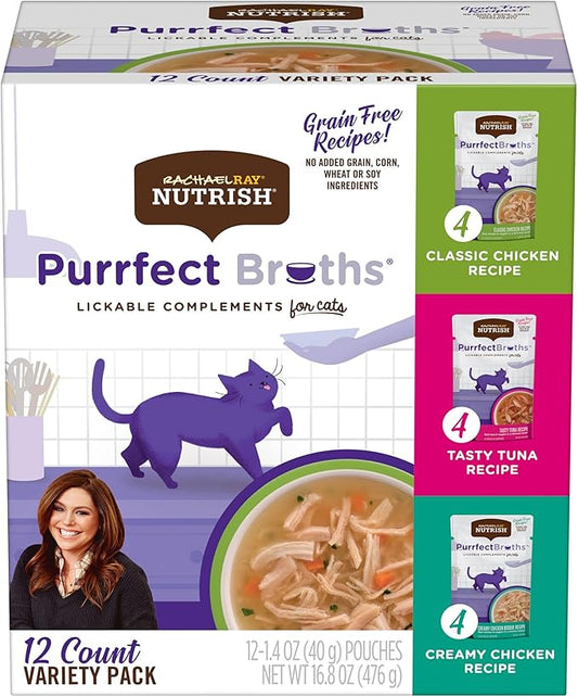 Rachael Ray Nutrish Purrfect Broths Wet Cat Food, Variety Pack, 1.4 Ounce Pouch (Pack of 24), Grain Free
