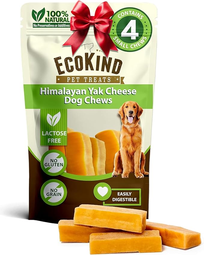 EcoKind Premium Gold Yak Cheese Himalayan Dog Chews, Healthy Dog Treats for Small Dogs, High Protein, All Natural, Long-Lasting Chew, Small - 4 Chews