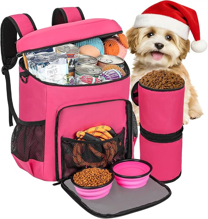 ANILD Dog Travel Backpack - Airline Approved Double-layer Pet Travel Bag Accessories with 2 Food Storage Bag and 2 Foldable Silicone Bowls for Hiking & Camping