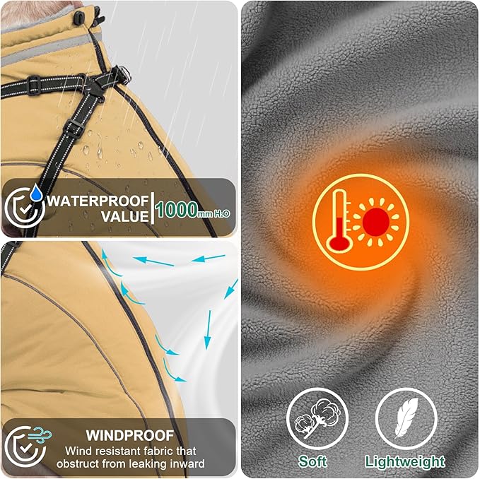 Fragralley Dog Coat with Harness Built in, Waterproof Windproof Reflective Warm Puffer Jacket, Fleece Lined Vest Winter Parka for Small, Medium, Large Dogs