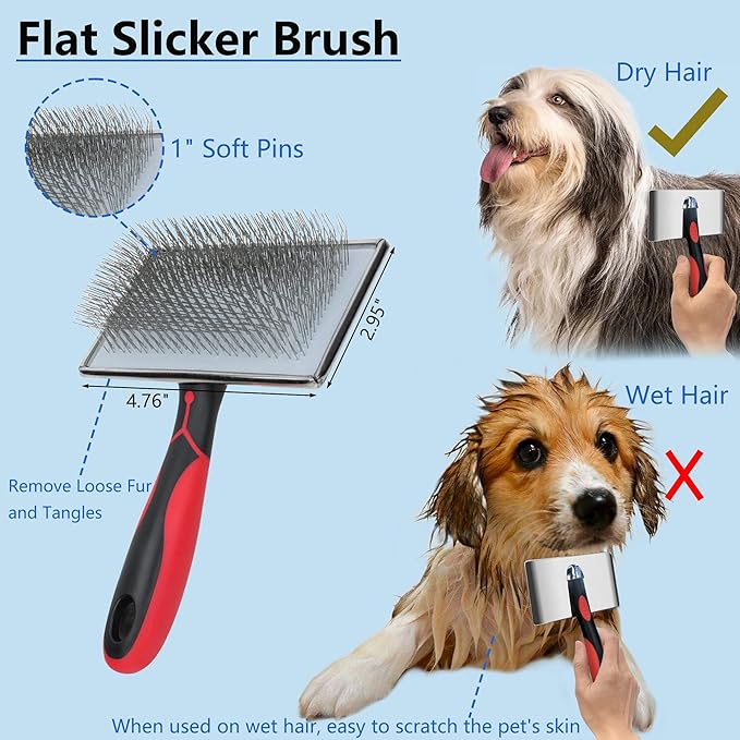 Extra Long Pin Brush for Large Dogs, Remove Loose Fur and Tangles; 5-in-1 Dog Grooming Brush for Long Haired Dogs&Cats
