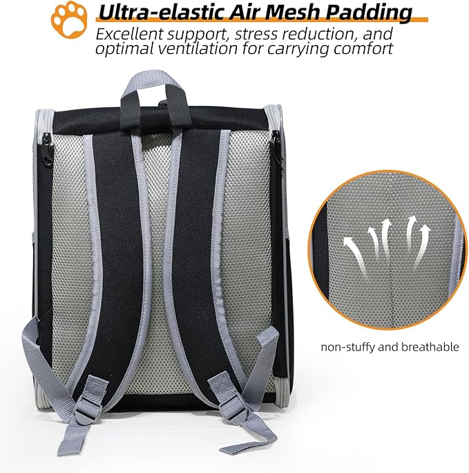 Cat Carrier Backpack with Reflector with Safety Leash Up to 15Lbs,Pet Carrier for Small Dogs and Medium Cats Kitten Puppy Bunny,Foldable Small Medium Dog Travel Carrier Backpack,Black