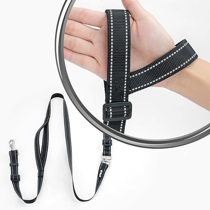 Hands-Free Dog Leash, Heavy Duty No-Pull Training Lead w/Anti-Tangle, Double Padded Traffic Handles Adjustable 4-4.6FT & Reflective Thread for Medium Large Dogs for Running/Walking Black