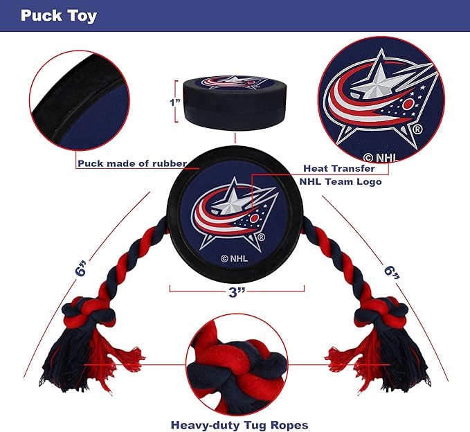 Pets First NHL Columbus Blue Jackets Puck Toy for Dogs & Cats. Play Hockey with Your Pet with This Licensed Dog Tough Toy Reward!