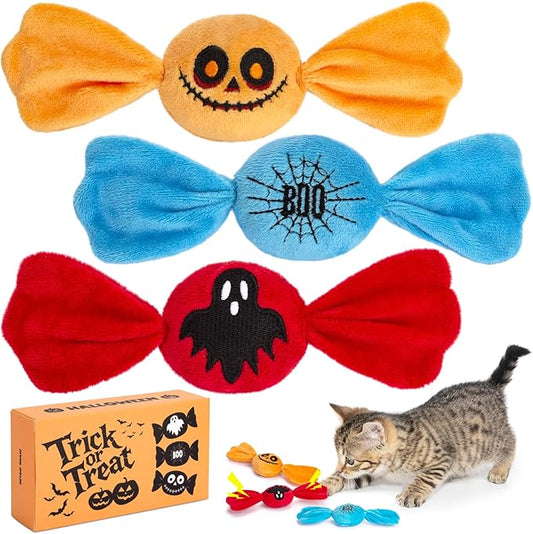 Retro Shaw Christmas Cat Toys,Kitty Xmas Bundle Candy Catnip Toys with Crinkle Sound Inside,3PCS Sweet Treats Cat Toy, Trick or Treat for Kitten Toys,Interactive Indoor Kitty Kicker for All Breeds