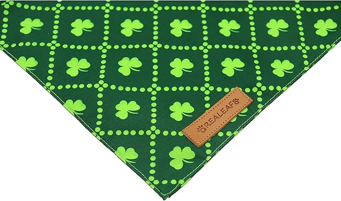 Realeaf St. Patrick's Day Dog Bandanas 2 Pack, Reversible Green Shamrock Pet Scarf for Boy and Girl, Premium Durable Fabric, Holiday Bandana for Small Medium Large and Extra Large Dogs (Small)