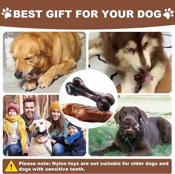 Dog Chew Toys for Aggressive Chewers, 2Pack Indestructible Nylon Tough Large Dog Toys for Small Medium Dog, Durable Interactive Dog Bone Chew Toy to Keep Them Busy, Real Beef&Bacon Flavor