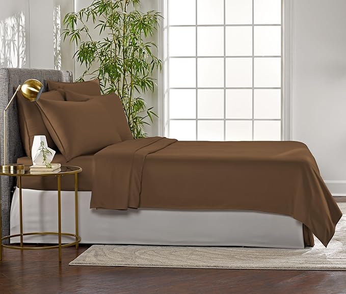 Pure Bamboo Twin Sheets, Genuine 100% Organic Viscose Derived from Bamboo Bed Sheet Set, Luxuriously Soft & Cooling, Double Stitching, 2 Year Quality Promise (Twin, Coconut Husk)