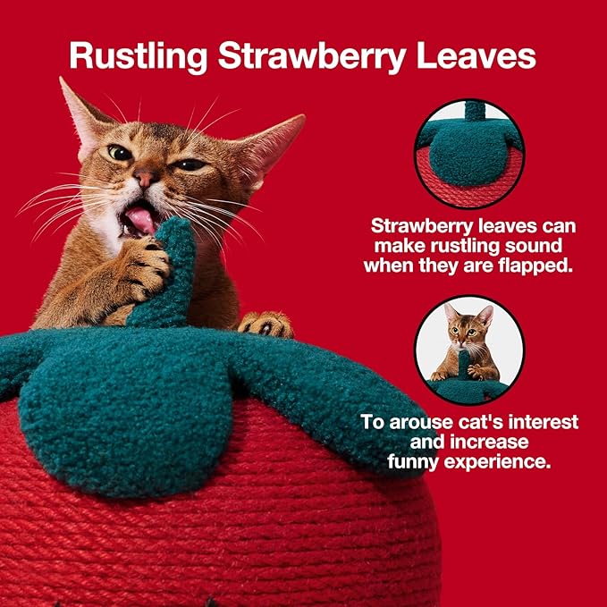 VETRESKA Strawberry Cat Scratching Post, Cute Cat Scratcher with Jute Rope, Vertical Cat Scratch Post for Indoor Cat and Kitten, Ring Paper Strawberry Leaves Attract Cats