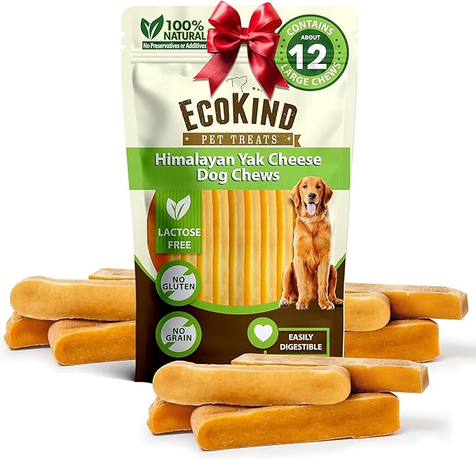 EcoKind Premium Gold Yak Cheese Himalayan Dog Chews, Dog Treats Large Breed, All Natural, High Protein, for Aggressive Chewers, Large - 12+ Chews (3 lb)