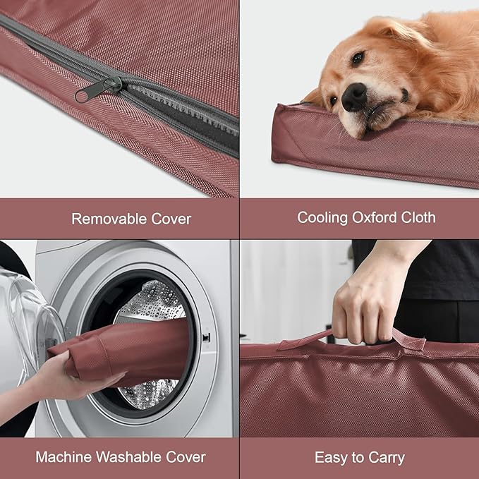 Outdoor Orthopedic Dog Bed for Medium Dogs & Cats, Waterproof Flat Pet Mat with Egg Crate Foam & Washable Removable Oxford Cover, 30x20 Inch, Pink