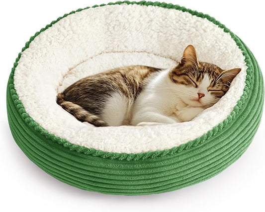 Love's cabin Round Donut Cat and Dog Cushion Bed, 20in Pet Bed for Cats or Small Dogs, Anti-Slip & Water-Resistant Bottom, Super Soft Durable Fabric Pet beds, Washable Luxury Bed Green Stripe