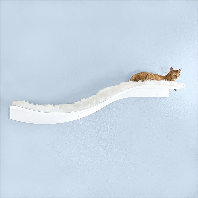 The Refined Feline 60 Inch Lotus Branch Cat Shelf in White Right Facing with Replaceable Carpet, Playing, Climbing, & Lounging Cat Shelves and Perches for Wall
