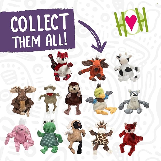 HuggleHounds Knottie Plush Dog Toy - Dog Stuffed Animal Toy for Small, Medium & Large Sized Dogs, Durable Plush to Keep Them Busy - Tartan Tidings Fox, Small