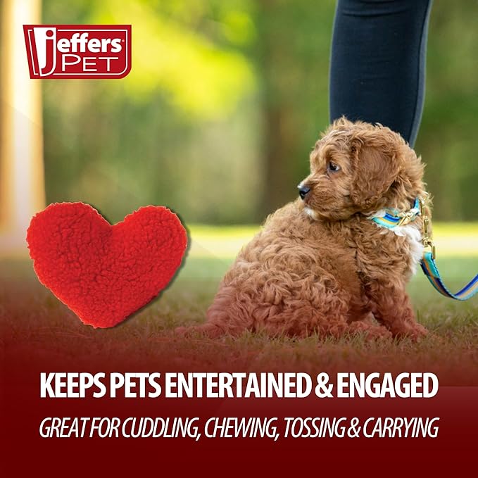 Jeffers Pet Fleecy Red Heart Plush Squeaker Dog Toy, 6.5" - Soft Heart Shaped Fleece Toy for Gentle Play, Plush for Puppies, Idea for Valentine’s Day, Christmas, or Everyday Use