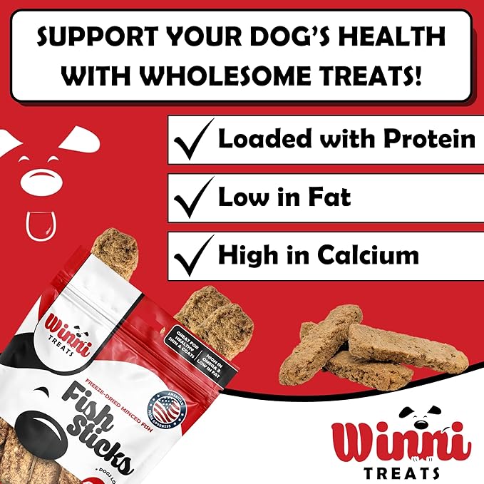 Winni Treats Freeze Dried Fish Sticks for Dogs - Single Ingredient, Preservative-Free, Premium Wild-Caught, Great Lakes Cisco Fish, High in Protein, Omega 3, Low Fat, Fish Treats for Dogs (3 Ounces)