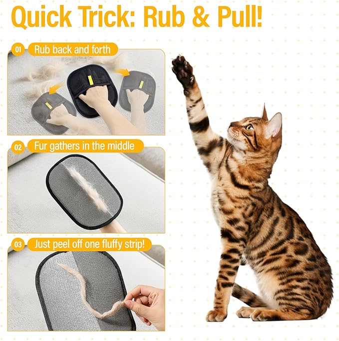 2 Pack Pet Hair Removal Glove for Cats & Dogs, Electrostatic Pet Hair Remover Gloves for Cats Hair, Reusable Magic Brush Pet Hair Remover Tool for Couch, Pet Bed, Clothes