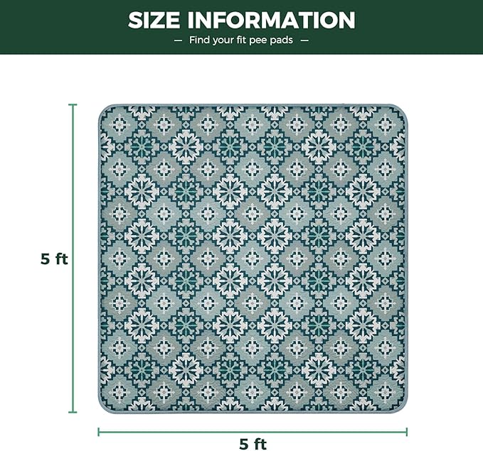 FXW Washable Pee Pads for Dogs, Puppy Pads with Super Absorbent, Specifically Designed for Rollick/Homeplus 24inch 8 Panels Dog Playpen, 63" Square, Tribal Blue, 1 Pack