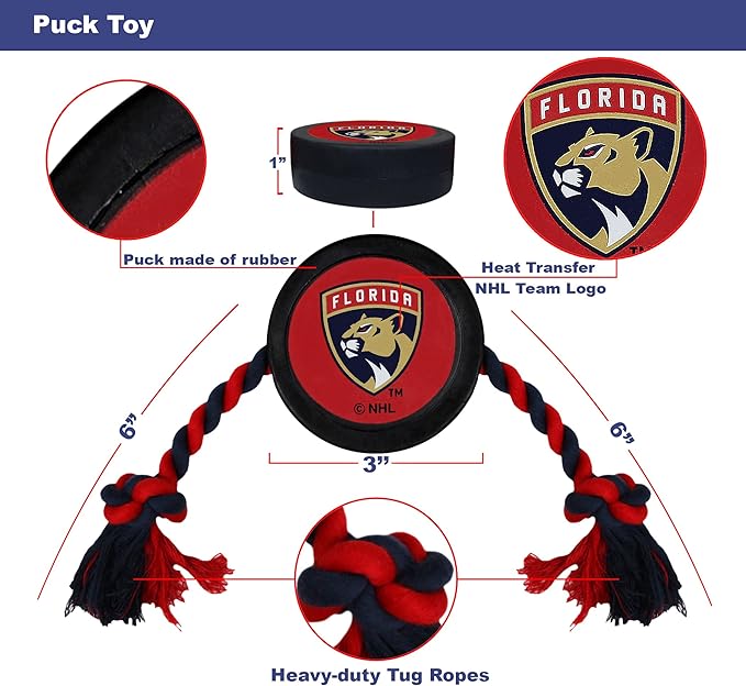 Pets First NHL Florida Panthers Puck Toy for Dogs & Cats. Play Hockey with Your Pet with This Licensed Dog Tough Toy Reward!