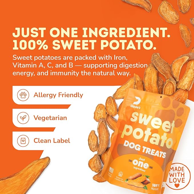 Davie's Sweet Potato Dog Treats - Healthy Treats Made in USA Only, Natural, Healthy Dog Chews, Low Fat, 1 lb Bag - Pack of 2