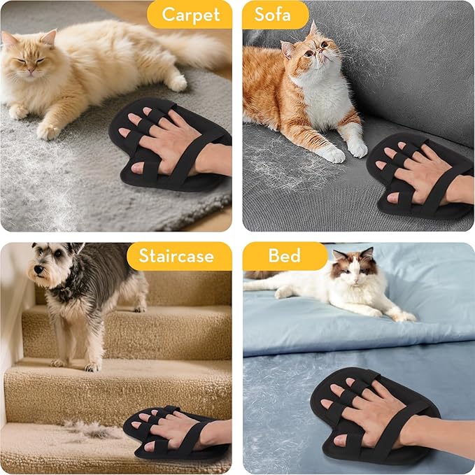 2PCS Pet Hair Removal Glove - Reusable Pet Hair Removal Tool with Divided Fingers for Cats & Dogs, Electrostatic Hair Remover for Couch, Carpet, Furniture, Car, Bedding, Easy Cleaning & Grooming Tool