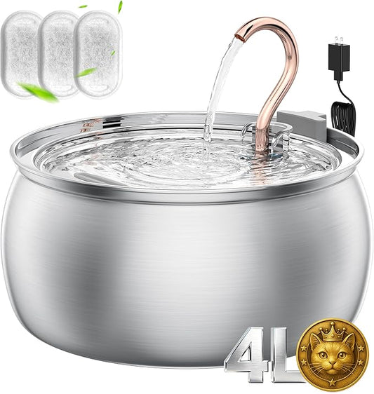 135oz/4.0L Cat Water Fountain with Copper Swan Spout, Ultra Quiet Automatic Pet Drinking Fountain for Cats & Dogs, Includes 3 Replacement Filters