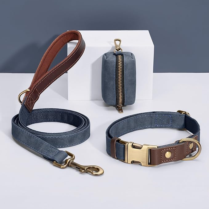 Didog PU Leather Dog Leash for Small Dogs 4.5ft, Soft Padded Handle Dog Leashes for Medium Size, Walking and Training Leashes Faux Leather for Large Pet,Blue