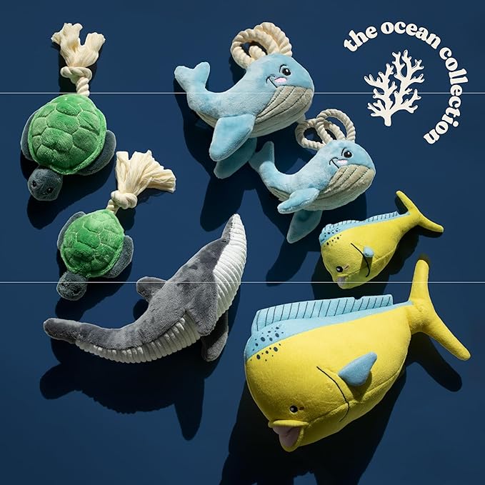 Ocean Collection Dog Toys | Jumbo Sized Mandi The Mahi Mahi | Cute, Durable, & Sustainable Plush Chew Toys for Dogs 50 lbs & up | Eco Friendly & 100% Recycled Materials
