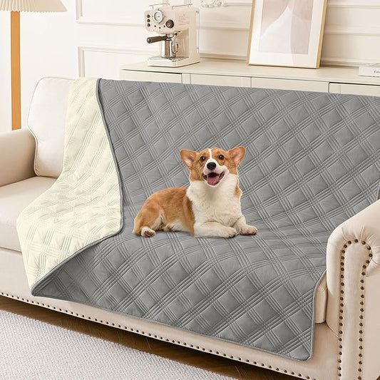 hyha Waterproof Dog Blanket, Reversible Pet Bed Blanket, Soft Sofa Couch Cover for Dogs Washable, Waterproof Pet Couch Covers for Sofa Puppy Cats Furniture Protector(52"x82", Grey/Beige)