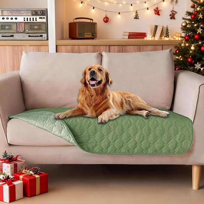 gogobunny 100% Double-Sided Waterproof Dog Bed Cover Pet Blanket Sofa Couch Furniture Protector for Puppy Large Dog Cat, Reversible (32x53 Inch (Pack of 1), Dark Green/Light Green)