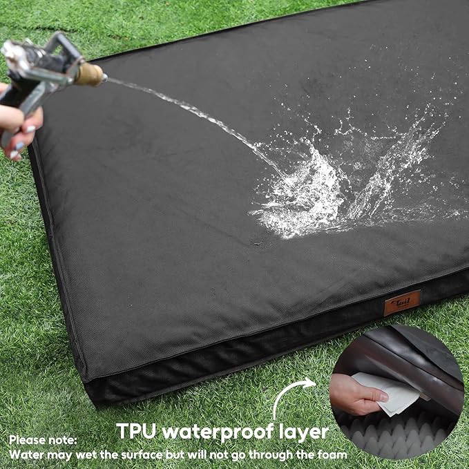 Outdoor Dog Bed for Small Dogs, Waterproof Dog Crate Bed for Medium Dogs Cats, Orthopedic Egg Crate Foam Pet Bed with Washable Removable Oxford Cover, Black