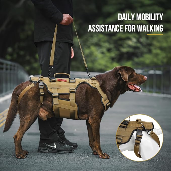 OneTigris Dog Lift Harness for Large Dogs, Dog Hip Support Brace, Full Body Lifter with Handles Invictus Multifunctional Mobility Assistance Vest for Back Legs (Brown, XXL)