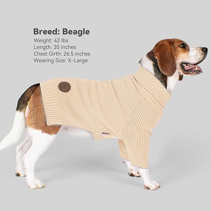 cyeollo Dog Sweater Turtleneck Knitted Sweaters with Long Sleeves Winter Dog Clothes Sweaters for Small Dogs, Beige XL