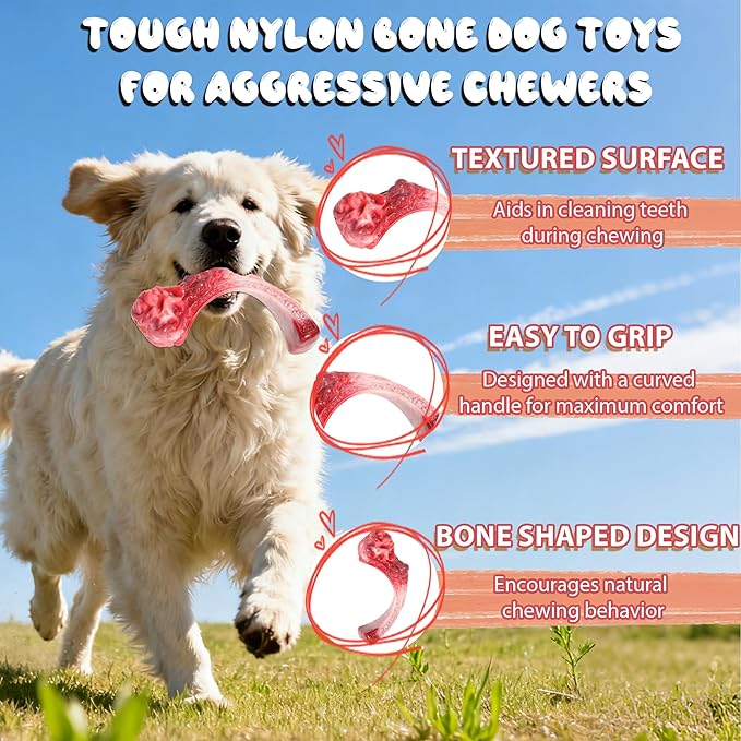 Tough Dog Toys for Aggressive Chewers, Super Chew Toy to Keep Them Busy, Cleaning Teeth, Boredom and Stimulating, Indestructible Nylon Bone for Medium Large Breed, Best Pet Gift, Beef Flavor