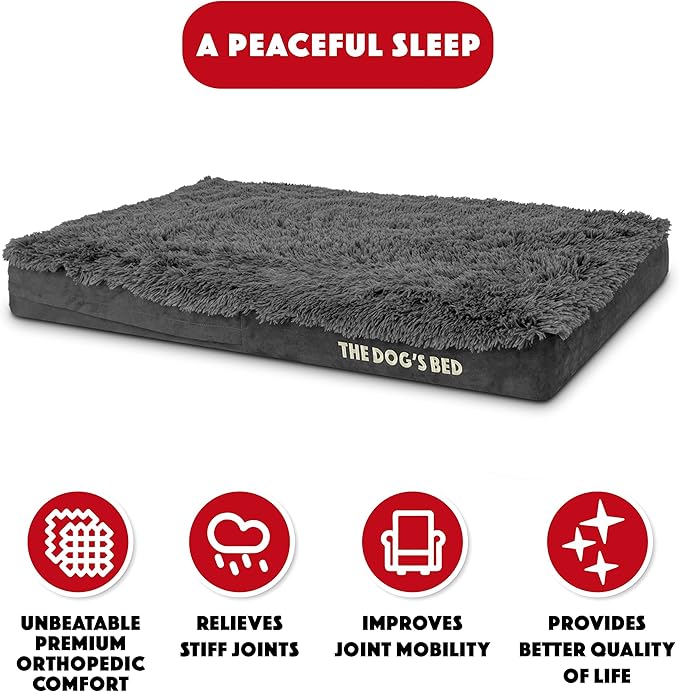 The Dog’s Bed Orthopedic Memory Foam Dog Bed, Large Grey Faux Fur, Pain Relief for Arthritis, Hip & Elbow Dysplasia, Post Surgery, Lameness, Supportive, Calming, Waterproof Cover, Veterinary Approved