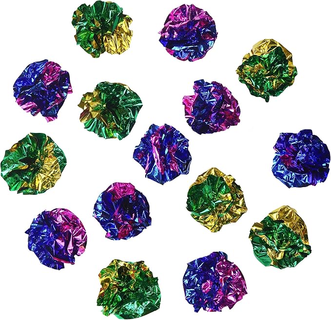 CHIWAVA 45PCS 1.6'' Mylar Balls Cat Toy Shiny Crinkle Ball Kitten Crackle Lightweight Play Assorted Color