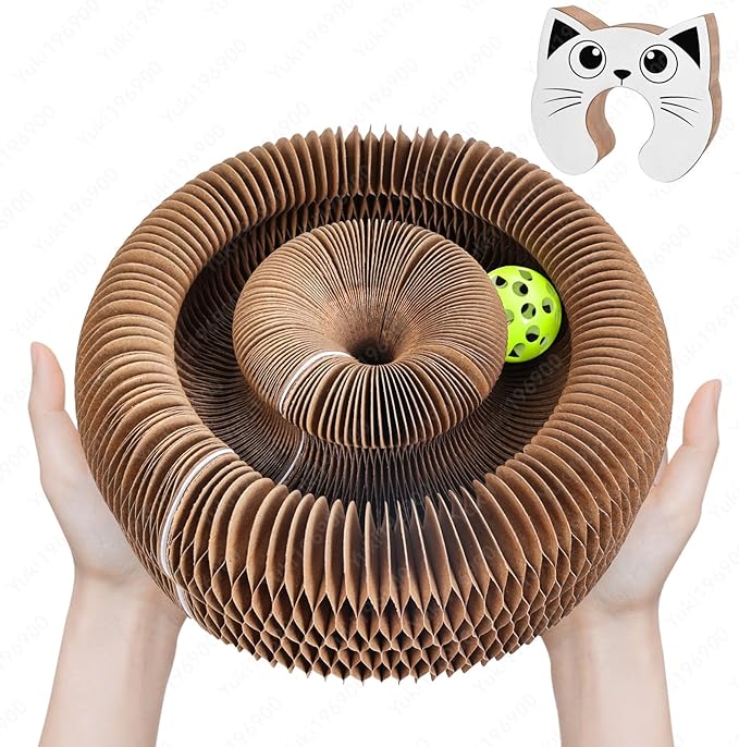 Kitty Cat Toy, Magic Organ Cat Scratch Board, Compact Accordion toys with Bell Ball, cat toys for indoor cats & Kittens, Foldable Design,Boosts Claw Health,Relieve Anxiety and Protect the Furniture