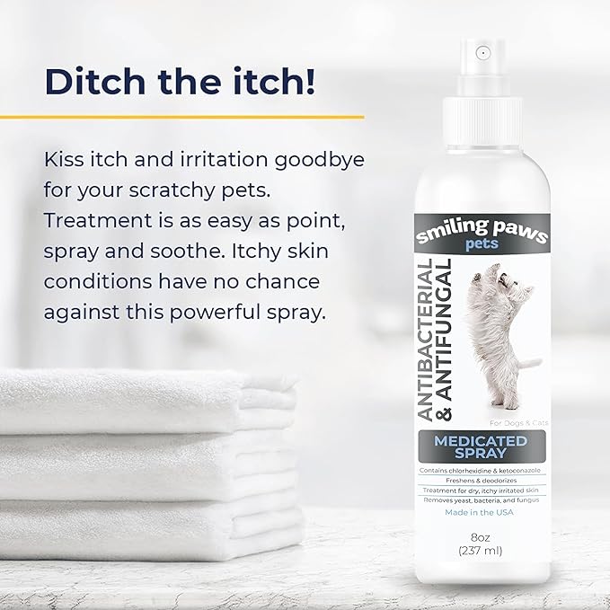 Smiling Paws Pets Advanced Chlorhexidine & Ketoconazole Spray for Cats & Dogs Spray 8oz