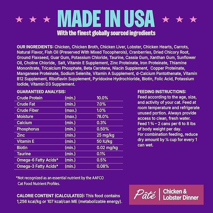 Wellness Complete Health Pate Adult Wet Cat Food, Natural, Protein-Rich, Grain Free, 3 Ounce, 24 Pack, (Chicken & Lobster)