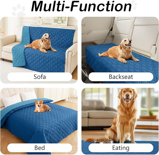 hyha Waterproof Dog Bed Blanket, Soft Pet Blankets, Waterproof Couch Cover for Dogs, Reversible Sofa Covers Washable for Furniture (30x70 Inch, Navy Blue/Blue)