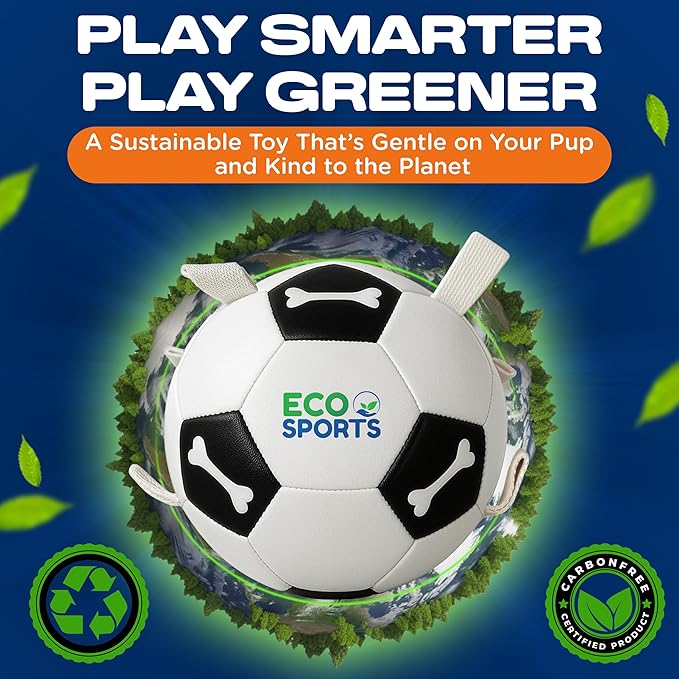 Eco Sports Small Dog Soccer Ball with Straps – Size 2, Interactive Durable Dog Soccer Ball with Cotton Grab Tabs for Fetch Training and Outdoor Play, for Small Size Pets and Puppies