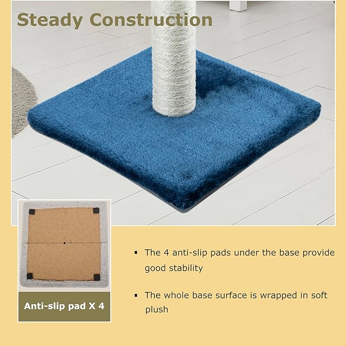 Dimaka 34" Height Tall Cat Scratching Post, Claw Scratcher with Sisal Rope and Covered with Soft Smooth Plush, Vertical Scratch [Full Strectch] Cats (Blue, 34 inches for Large Cats)