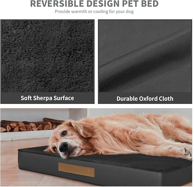 Large Comfy Washable Dog Bed, Orthopedic Egg Crate Foam Dog Crate Mat for Large Dogs with Removable Cover, 41x27 Inch, Black