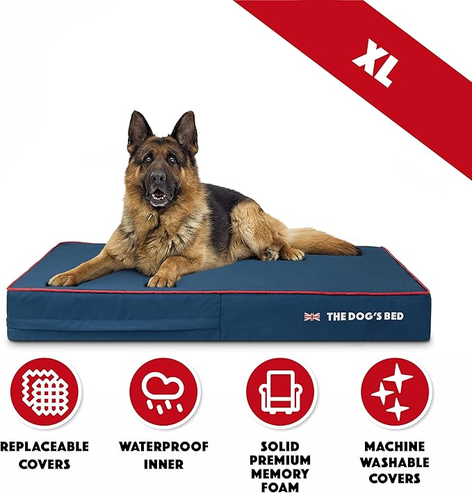The Dog’s Bed Orthopedic Memory Foam Dog Bed, XL Blue Oxford with Red Trim UK Flag, Pain Relief for Arthritis, Hip & Elbow Dysplasia, Post Surgery Supportive, Waterproof Washable, Veterinary Approved