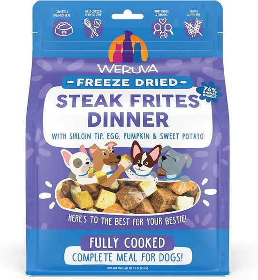 Weruva Dog Freeze Dried, Steak Frites Dinner with Sirloin Tip, Egg, Pumpkin & Sweet Potato, 5.5oz Bag