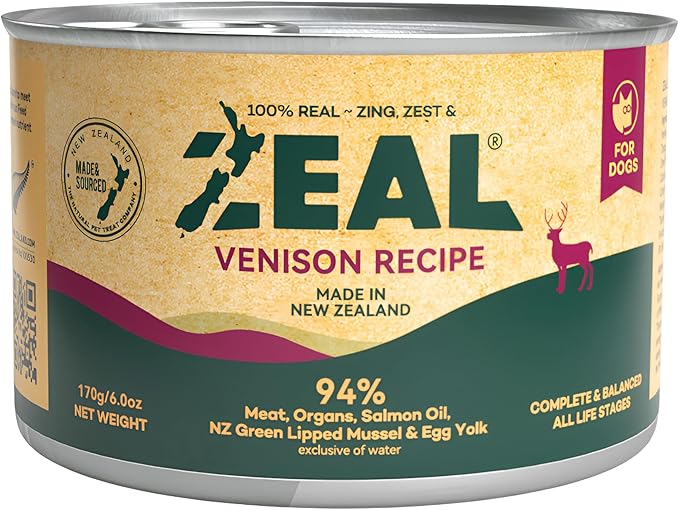 ZEAL New Zealand Wet Dog Food – High Protein, Pure Nutrition, Natural Superfoods, Grain-Free with Superfoods (Venison, 6oz Can 12-Pack)
