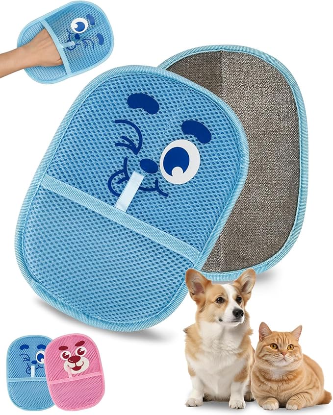 2 PCs Pet Hair Removal Gloves for Dogs & Cats, Cute Upgraded Reusable Electrostatic Pet Hair Remover Glove, Pet Hair Cleaning Tool for Furniture, Couch, Car Seat, Clothing