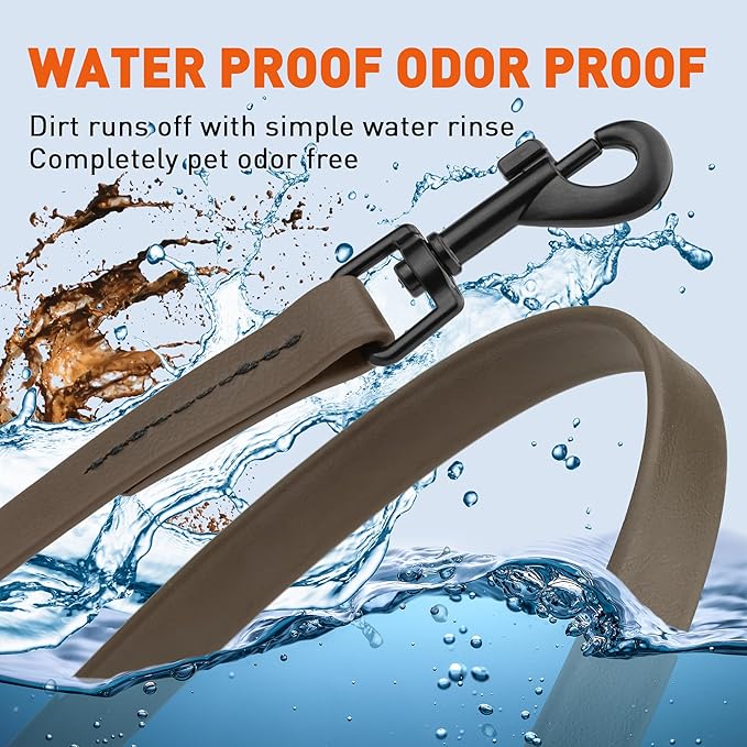 Dogline Biothane Waterproof Dog Leash Strong Coated Nylon Webbing with Black Hardware Odor-Proof Easy to Clean High Performance for Small or Large Dogs Made in USA 4 or 6 ft Lead, Dark Chocolate Brown